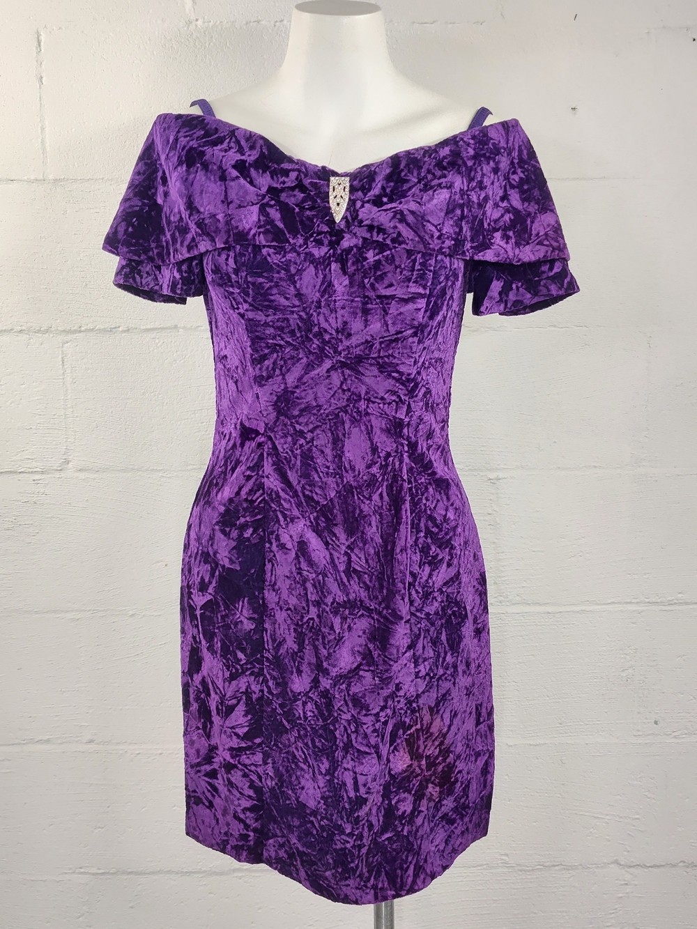 Rampage Vintage 90's Purple Crushed Velvet Off Shoulder Dress